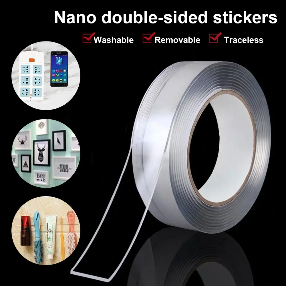 Waterproof Transparent Double Sided Tape Super Strong Adhesive Nano Tape Reusable Wall Stickers Home Bathroom Kitchen Tape Roll