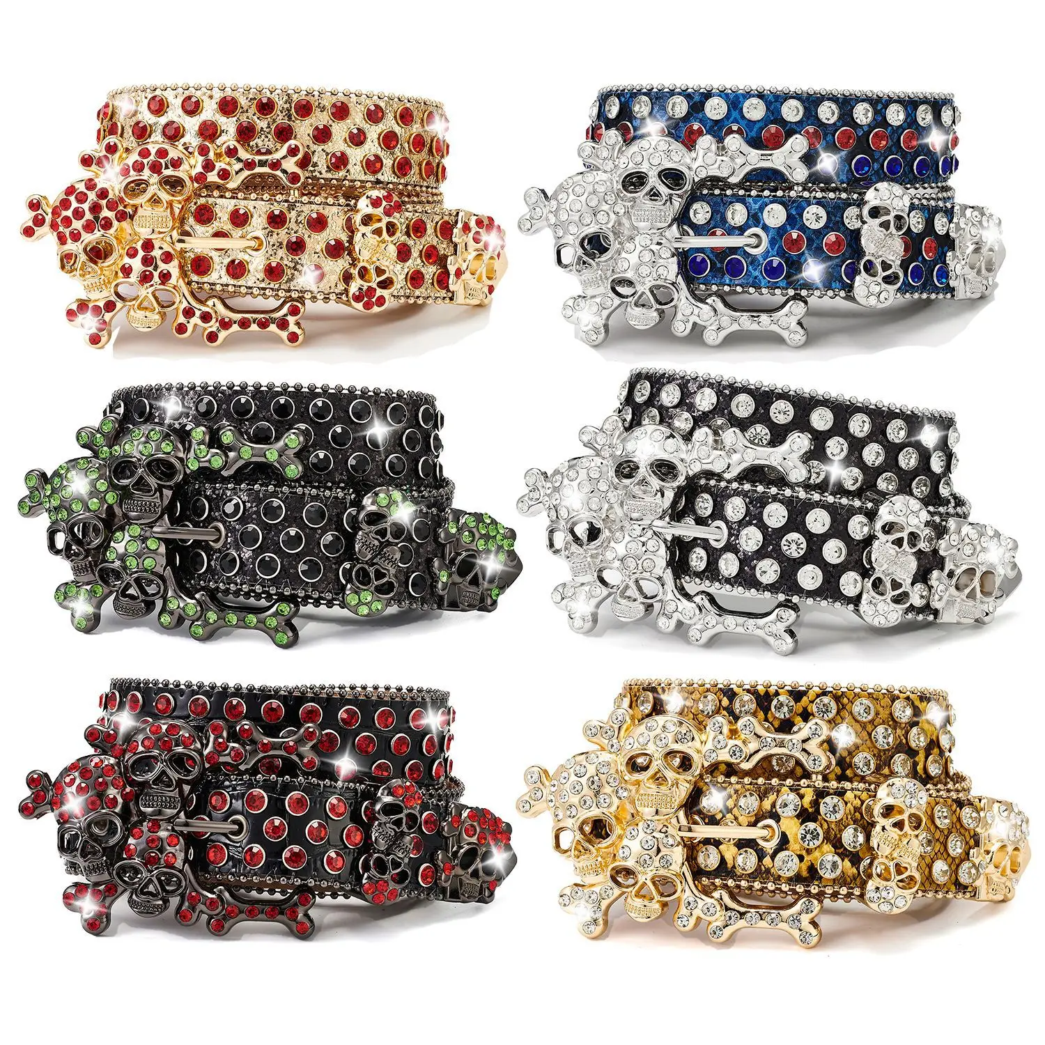 

Punk Sequined PU Leather Waist Belts Women Bling Rhinestone Skull Rivet Studded Jeans Belt Cinturones Para Hombre Ceinture Femme