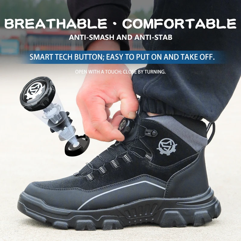 High Top Knob Buckle Safety Shoes, Mining Boots, Work Shoes, Anti-Smashing and Anti-Piercing Lightweight