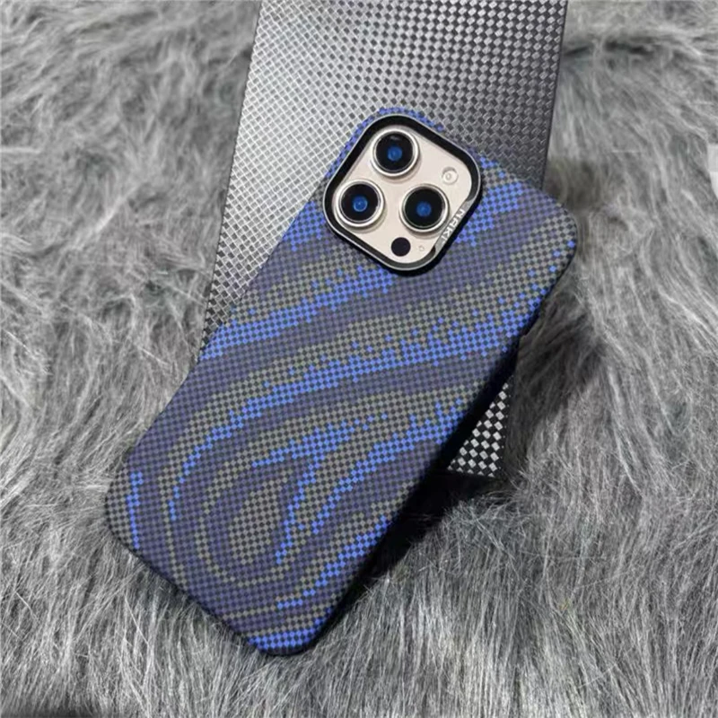 

Luxury Kevlar Carbon Fiber Pattern Magnetic Case For iPhone 14 15 16 Pro Max 16 Pro For Magsafe Lens Holder Protective Cover