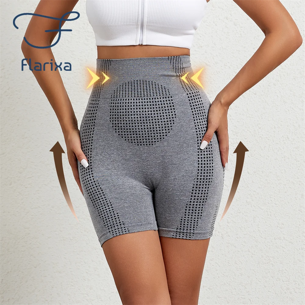 Flarixa Women Seamless Body Shaper Sports Shorts High Waist Tummy Control Fitness Yoga Quick Drying Running Cycling Shorts