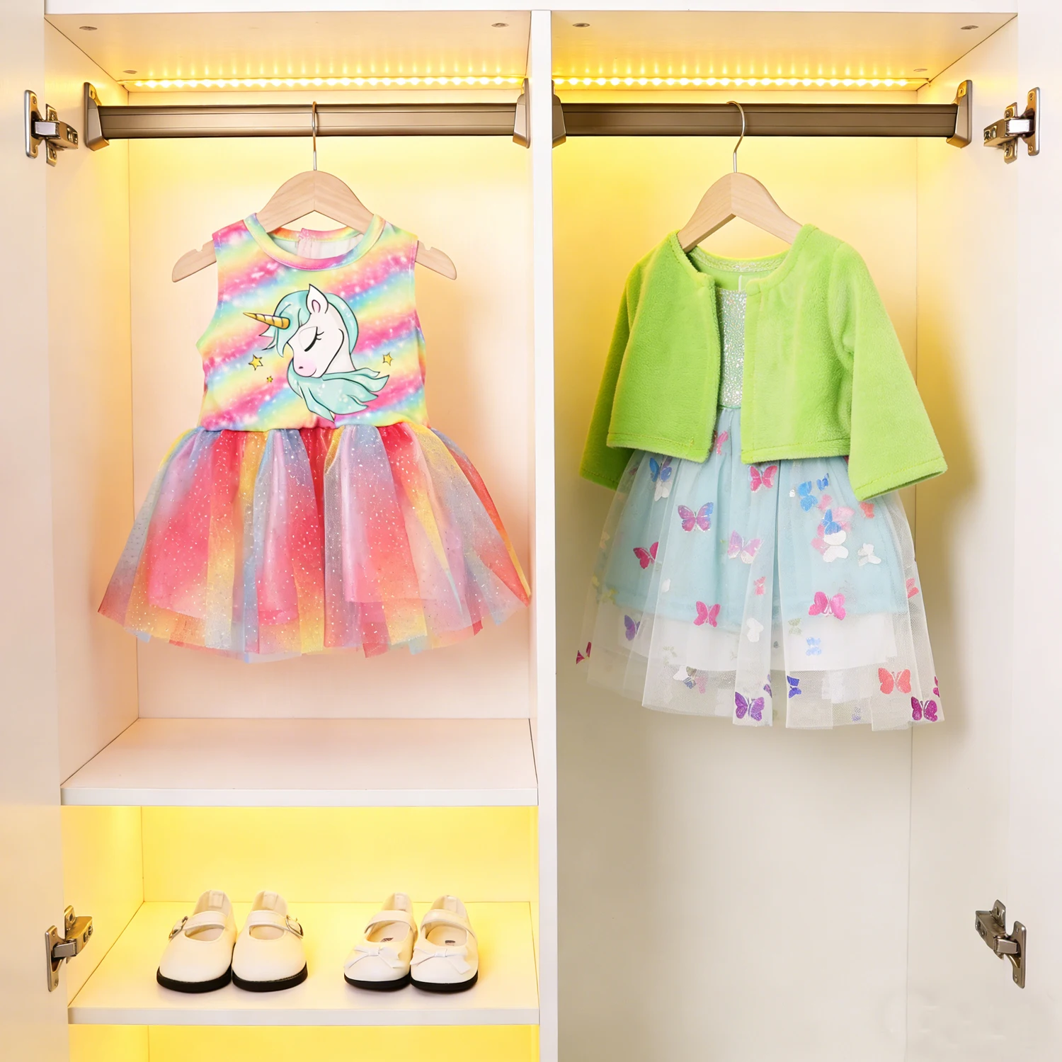 

Платье Dreen Butterfly + пальто + разноцветная юбка + 2 туфли, комплект одежды, наряд для новорожденных американцев 18 дюймов и 43 см, куклы для девочек-ог