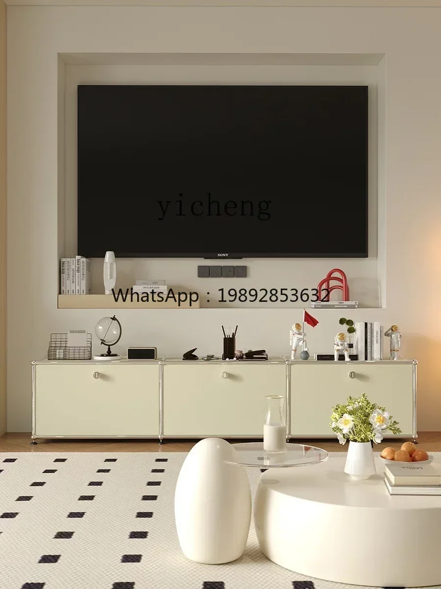 H9-   Mid-Ancient Stainless Steel TV Cabinet Storage Simple Module Assembled Cabinet Cream Style Sideboard Cabinet