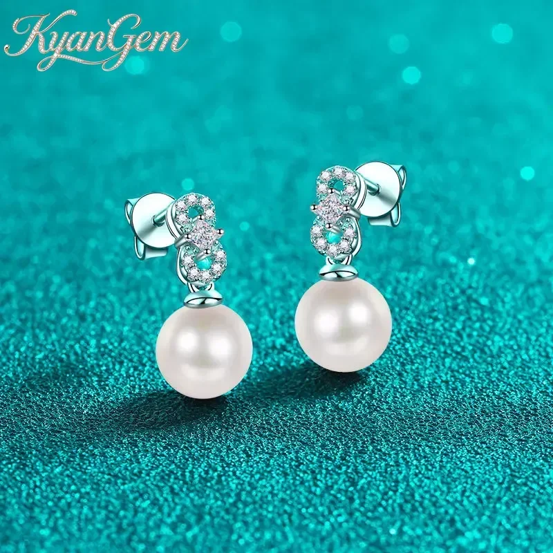 KyanGem 18K Gold Inlaid Moissanite Pearl Earrings, Elegant, Simple, And Atmospheric Commuting 18K Platinum 0.28carat Earrings