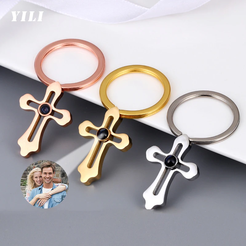 Personalized Photo Keychain Custom Photo Projection Keyring with Picture Inside Customized Cross Photo Pendant for Women Men