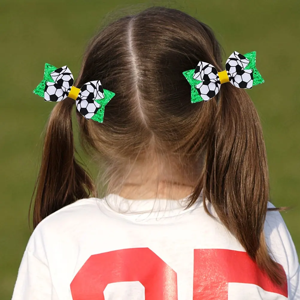 

2pcs Soccer Bow For Girls Cute Accessories Sporty Bows Party Wear Lightweight Durable Bows Wedding Prom Graduation Use Fade