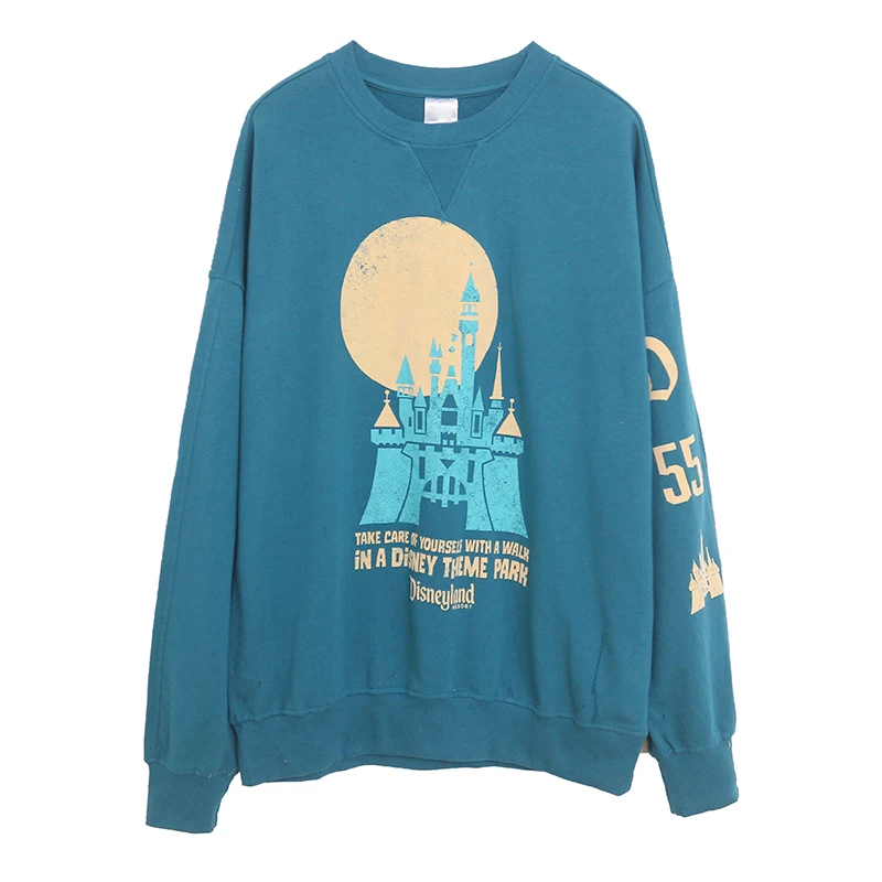 

Свитшот из чистого хлопка с круглым вырезом и мультяшным принтом, повседневный, свободного кроя, с длинными рукавами, средней длины, модный, для женщин