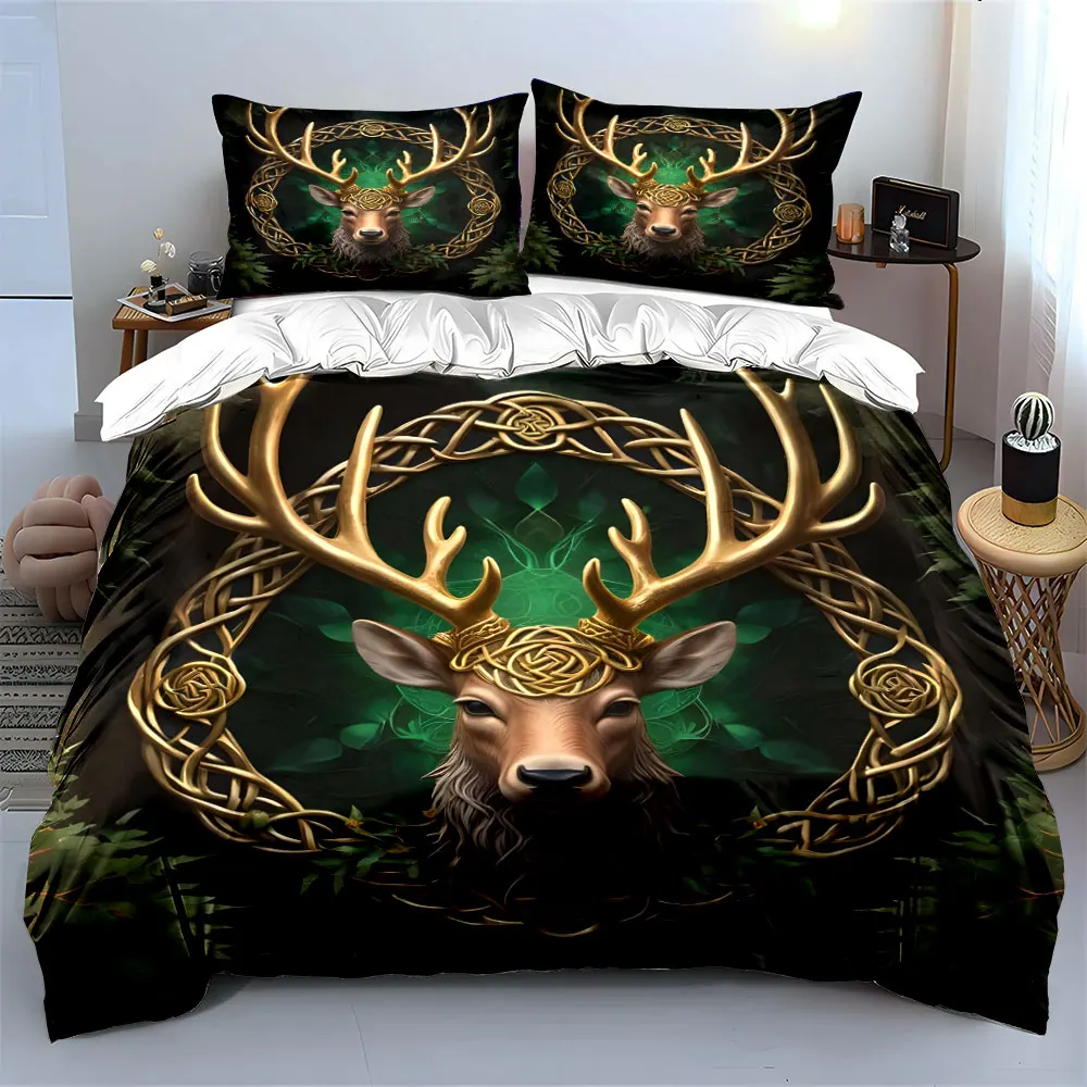 

Elegant Deer Three-Piece Art Set kid's and adults' bedroom decor, Exquisite three-piece bedding set gift