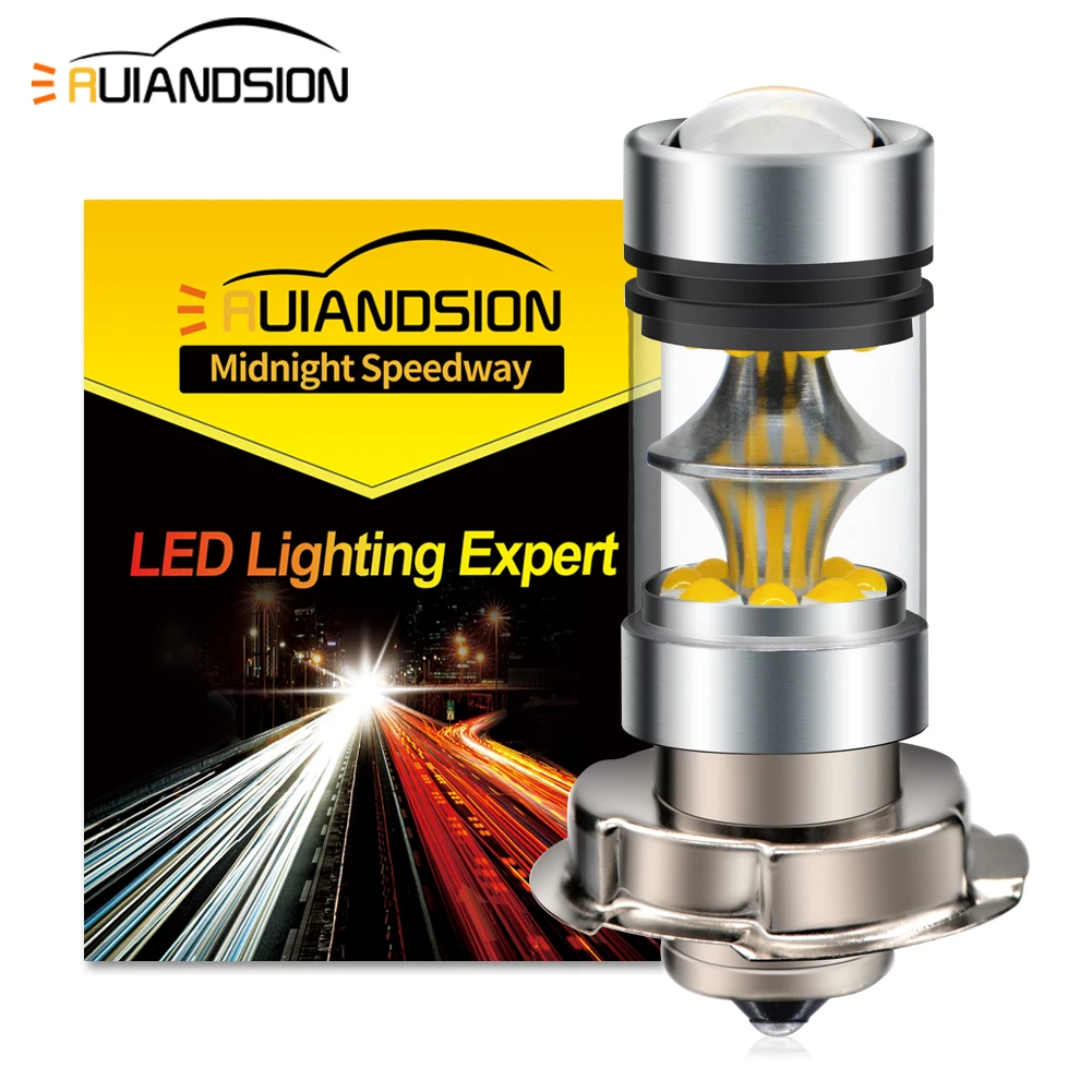 RUIANDSION 1Pcs P26S PH3s LED Motorcycles Headlight 10-30V 6000K White / Lemon Yellow for Harley Street Glide Suzuki GSX-R