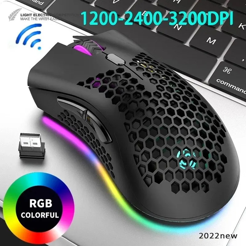 Wireless Mouse RGB Light Honeycomb Gaming Mouse Rechargeable USB Desktop PC Computers Aouse Laptop Cute Gift 2.4G Mice Gamer