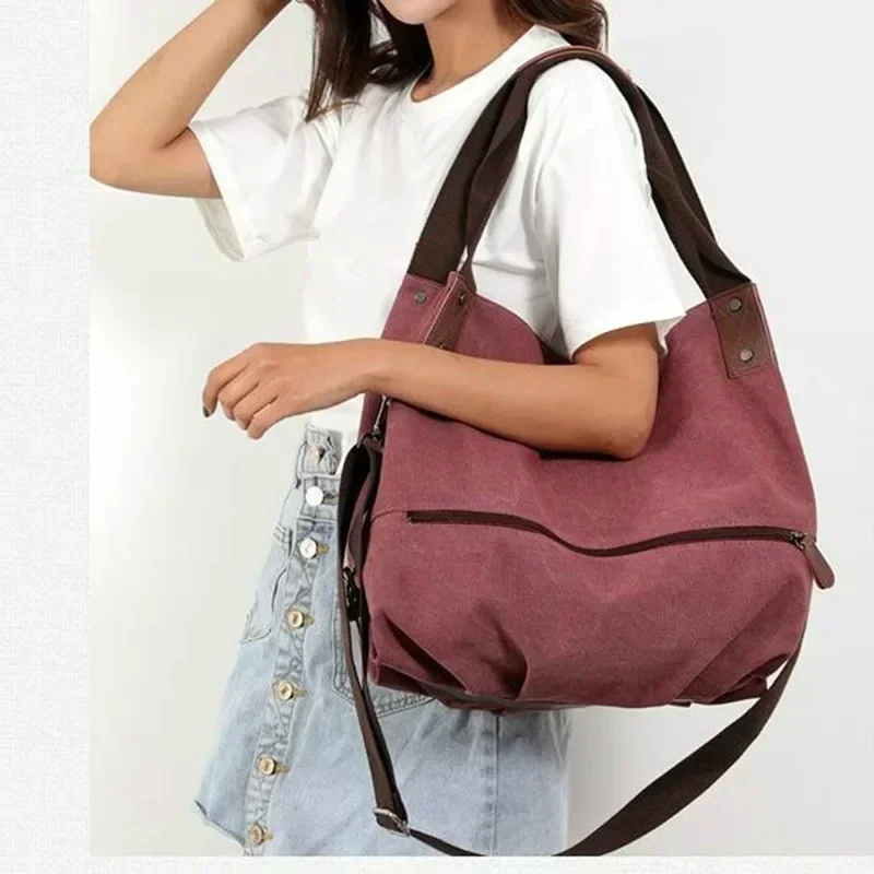 Bolsa de ombro casual de lona feminina, bolsa unissex simples, mensageiro de viagem, monocromática, bolsa de escola de estudante, moda