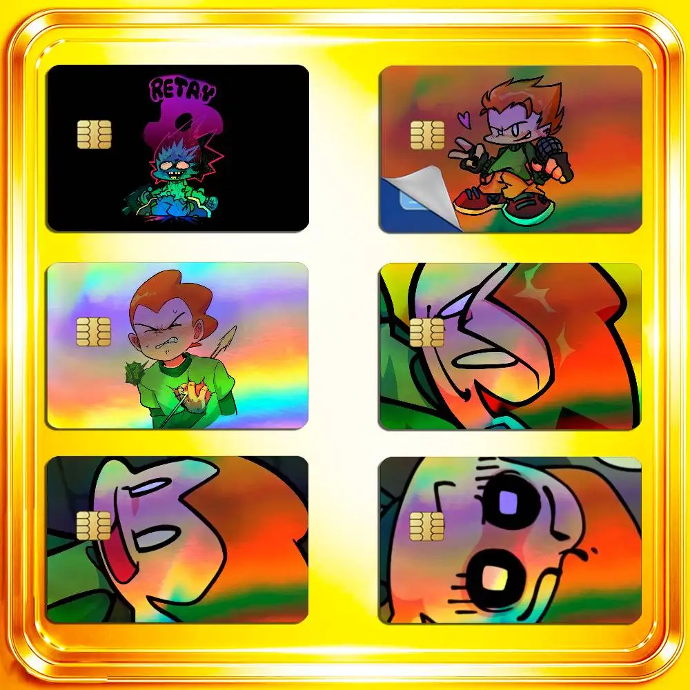 For Friday Night Funkin Pico Credit Bank Sticker ID Access Card Cover Skin Rainbow Color Laser Stickers Film