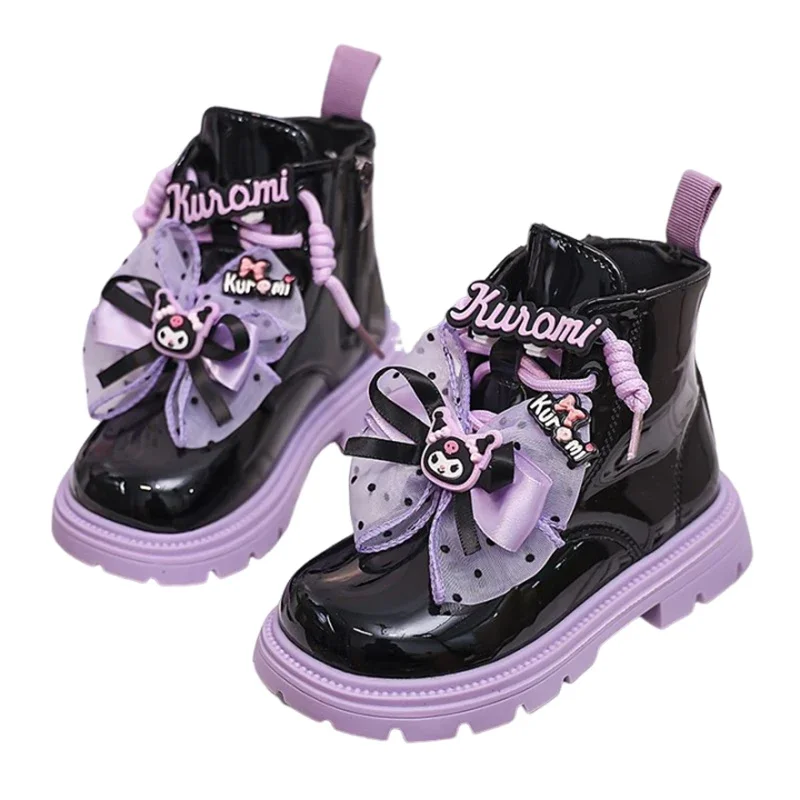 2024 Kawaii Sanrio Kuromi Girls Boots Autumn Sweet Cute Cartoon Children Martin Boots Princess Shoes Leather Boots Gift for Kids