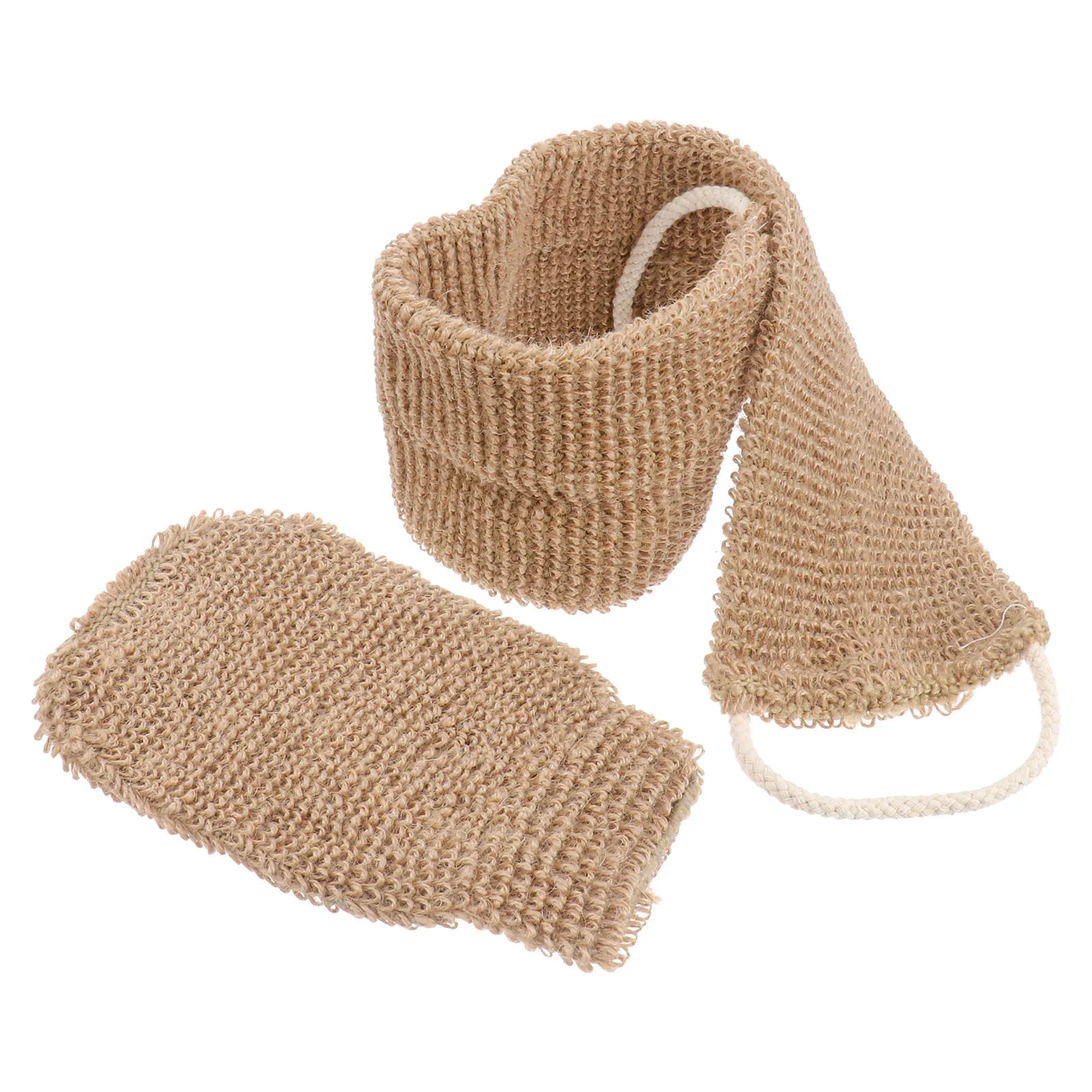 

2Pcs Exfoliating Back Scrubber Ramie Jute Fiber Bath Towel Glove for Body Scrub Shower Clean Long Strap Reaches Back Hard to