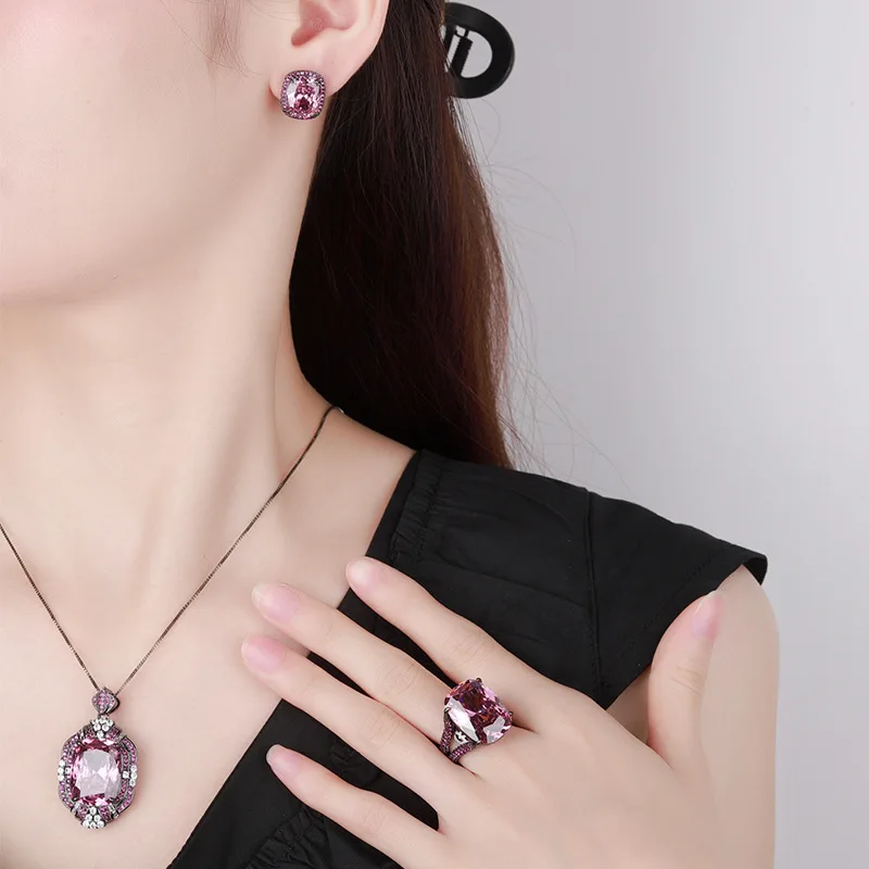 New Gold-Plated Jewelry Real Bird's Nest Cut Dried Rose Vintage Set for Women15*20