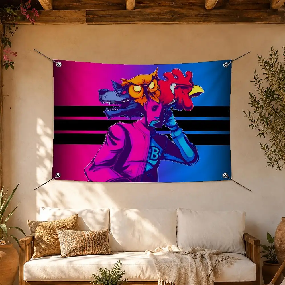 Retro Game Hotline Miami Flags Room Home Decor Wall‑Hanging Art Banner, Outdoor for Bedroom Party Background Decoration