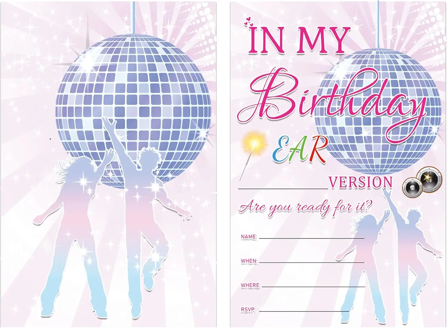 بطاقات دعوات حفلات أعياد الميلاد لموسيقى الديسكو مقاس 4 × 6 بوصة، 25 عبوة