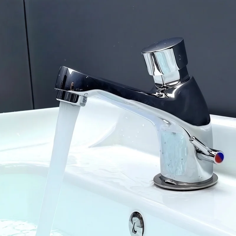 Hot and Cold Water Faucet Push-Type Delay Faucet Bathroom Washbasin Countertop Basin Hand-Press Basin Faucet