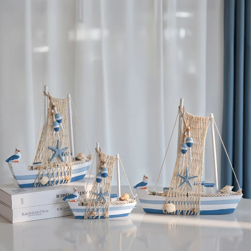 Mediterranean-style Sailboat Model Ornaments, Smooth Sailing Wooden Seabird Boats, Craft Boat Desks Ocean-style Decorative Items
