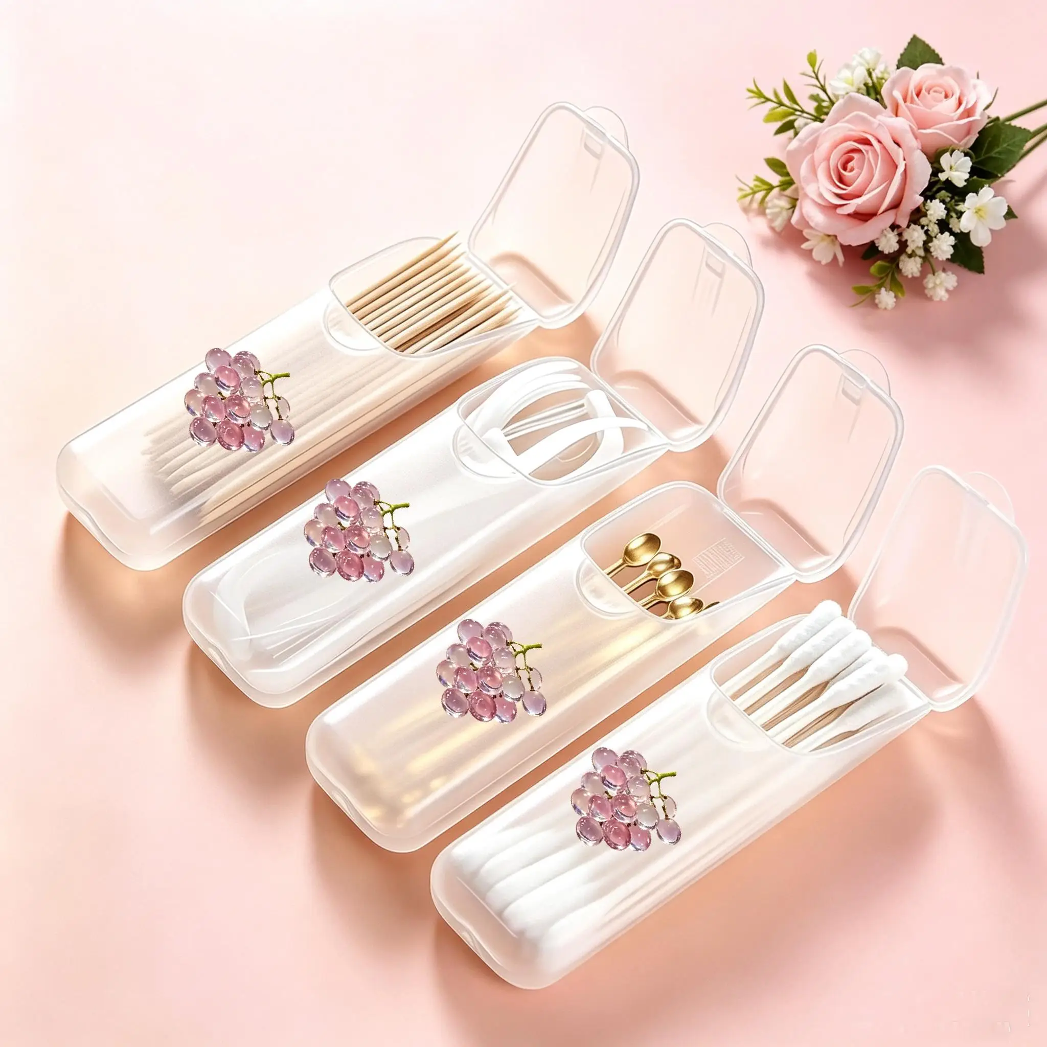 Crystal Grape Mini Storage Box, Travel Pill & Capsule Case, Food-Grade PP Container for Toothpicks, Dental Floss, Small Parts &