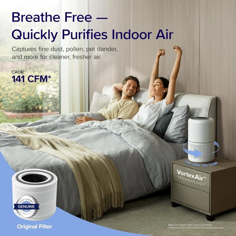 Air Purifier for Home Allergies Pets Hair in Bedroom , Remove Dust Smoke Pollutants Odor, Core300-P, White