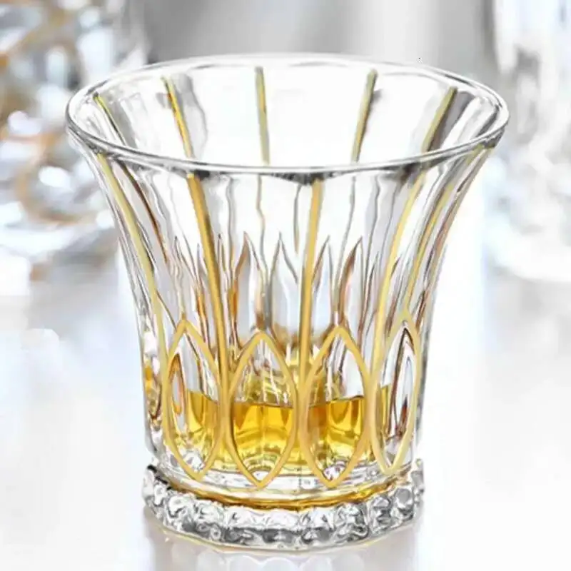 Creative Golden Plated Whiskey Glass Wine Brandy Liquor Gold Spirit Cup Charms Vasos De Cristal Bicchiere A Vin Vidro Glasses