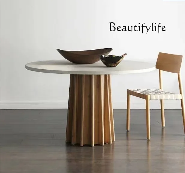 

Nordic household round dining table rock slab round table designer solid wood round casual negotiation table