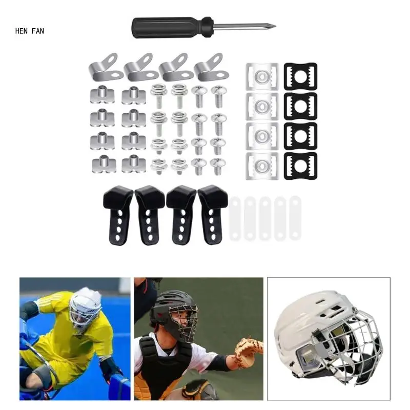 31Pcs Helmets Repair kits Football Helmets Hardware Clip Screws Nut Straps Adapter M89D