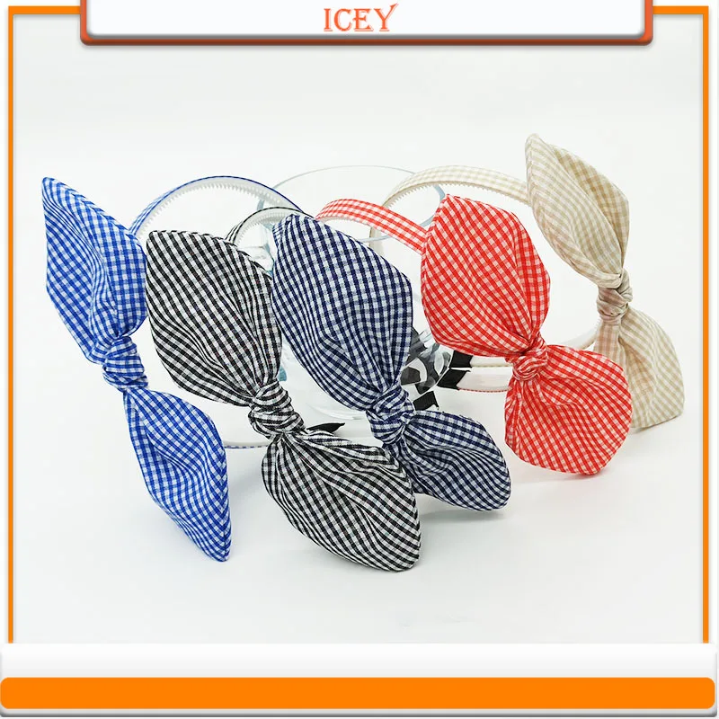 1pc Rabbit Ear Hair Hoop Female Headband Plaid Headbands Bow Tie Headwear Rabbit Ears Scrunchie Hair Accessories