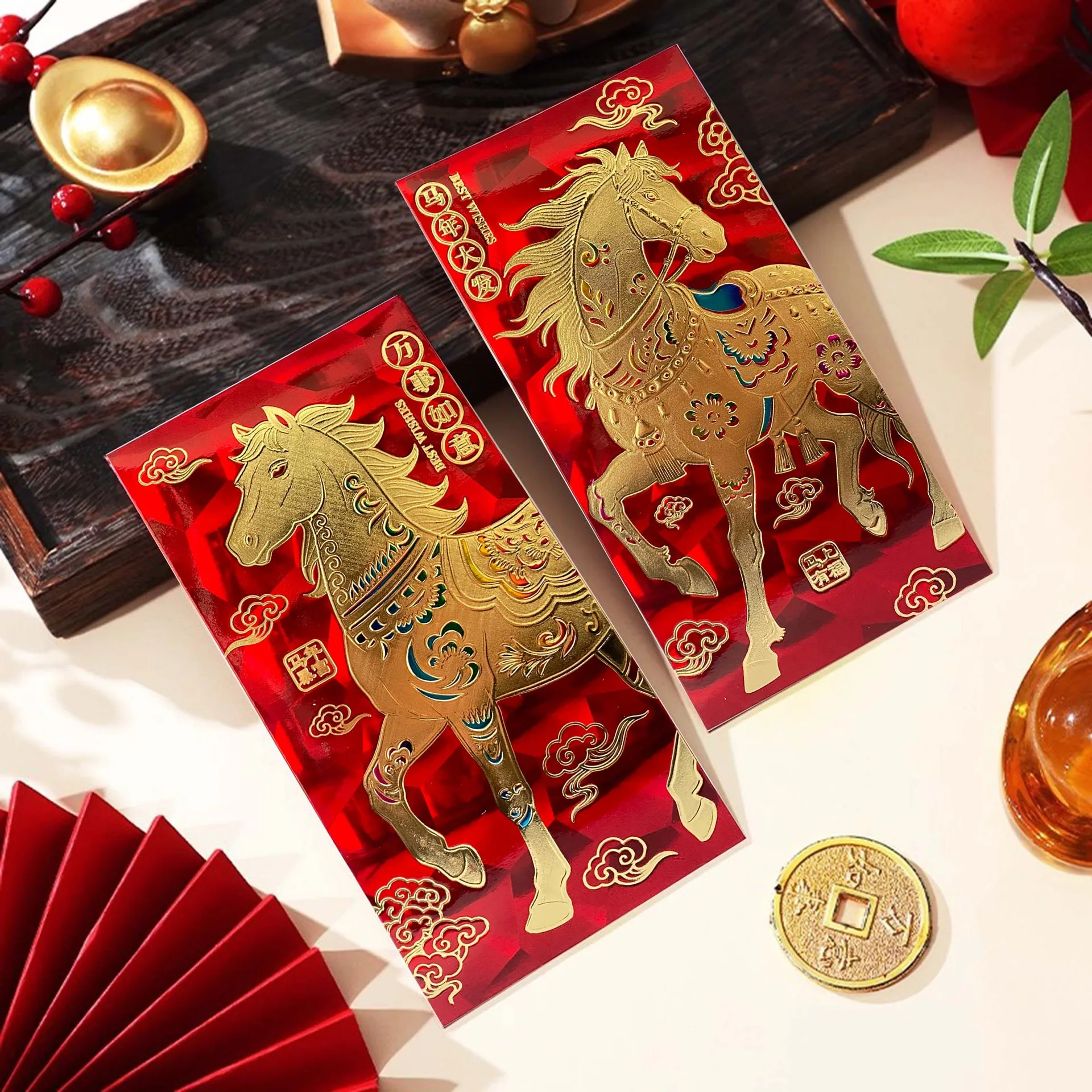 6 Pcs Creative Bronzing Red Envelope 2026 Thicked New Year's Lucky Money Bag Spring Festival Hongbao Birthday Lucky Money Pouch
