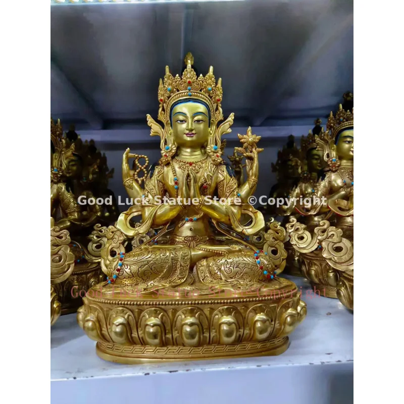 large Tibet High grade Buddha statue the Bodhisattva Manjusri Four arm Guan yin Avalokitesvara bless Safety HealthyGOOD luck