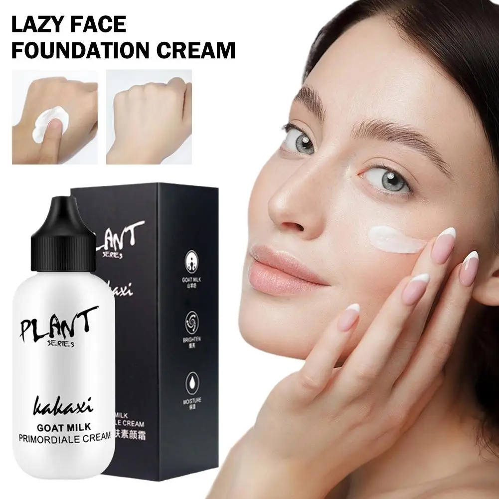 Professional Lazy Face Foundation Cream Goat Milk Revitalizing Full Cream Brighten Waterproof Coverage Plain Smooth Whiteni H2v3