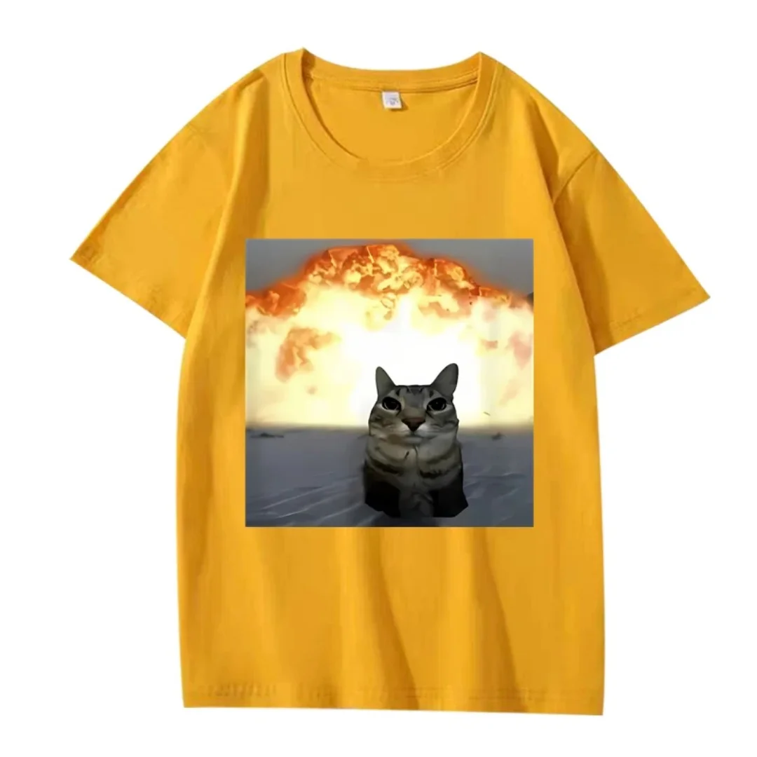 Ein skurriler Katzen-Explosionsgrafik-T-Shirt, Sommermode, Freizeit, hochwertiges, vielseitiges Y2K-T-Shirt aus reiner Baumwolle für Herren und Damen