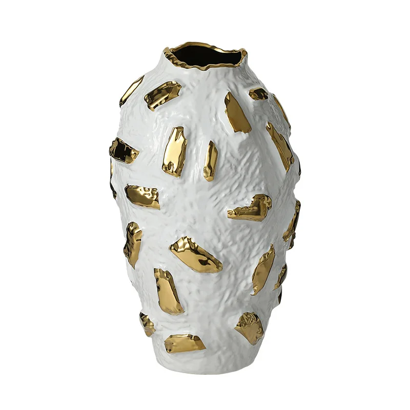 

New Chinese style light luxury abstract gold piece ceramic vase villa living room dining table decorative art ornament