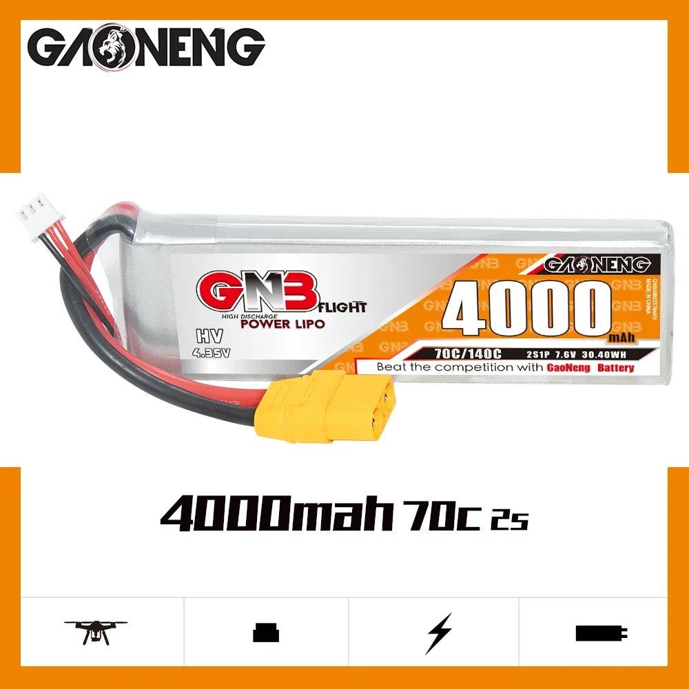 

GAONENG GNB 4000mAh HV 2S 70C 140C 7.6V XT90 LiPo Battery Touring Toys Drift Toys Racing Evader Toys RC Boat