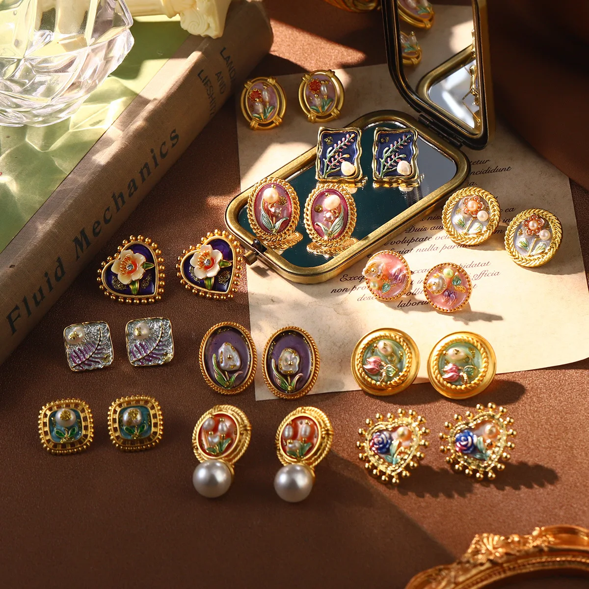 

Vintage French Court-style Natural Pearl Earrings for Women Oil Painting Series Heart-shaped Geometric Design Charm Jewelry Gift