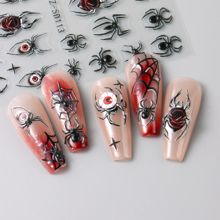 2 قطعة ملصقات العنكبوت ثلاثية الأبعاد مسمار الشارات هالوين العنكبوت الأسود العين مسمار الفن زينة 5D تنقش لاصق المتزلجون تصميم مانيكير