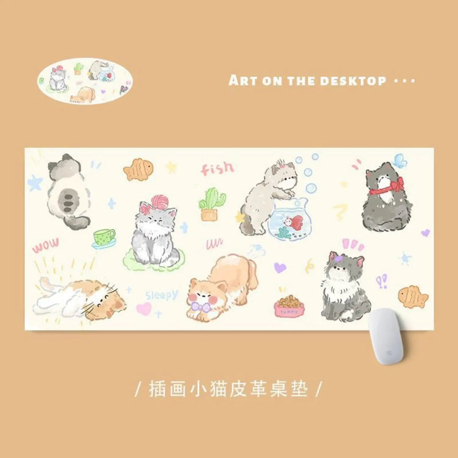 

Cute Kitten Pu Leather Mousepad Office Desk Mat Mouse Pad Computer Speed Type Carpet Mat Player Laptop Keyboard Cartoon
