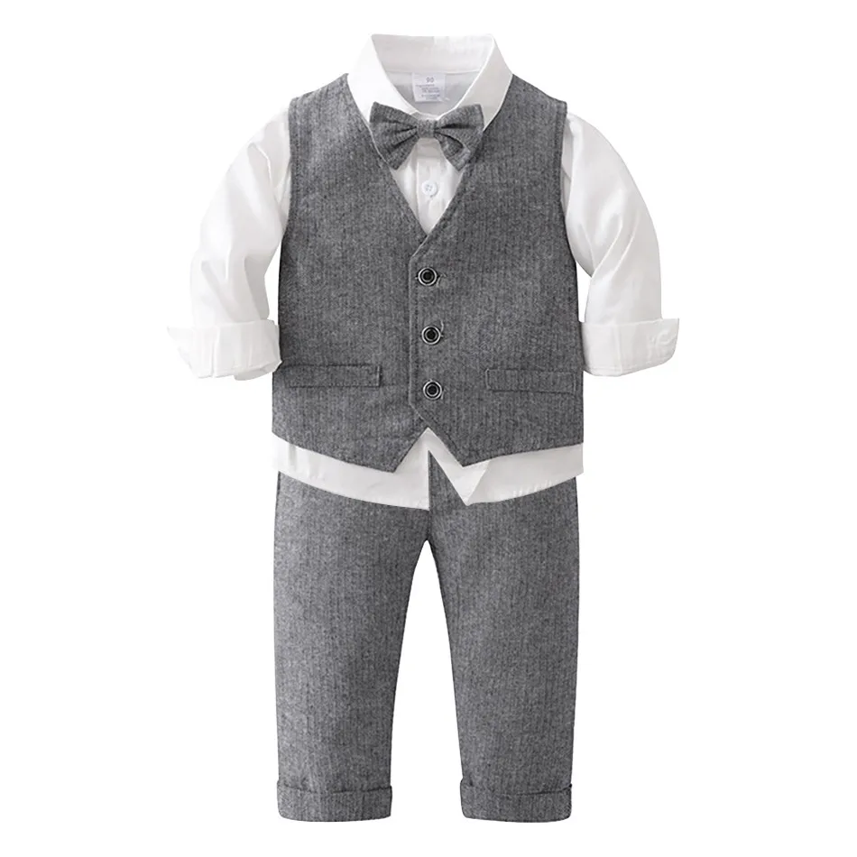 

Gentleman Outfits Birthday Costume for Boy Children Spring Autumn Clothing Set Vest Shirt Pant Suit Kids Cotton Formal Wears