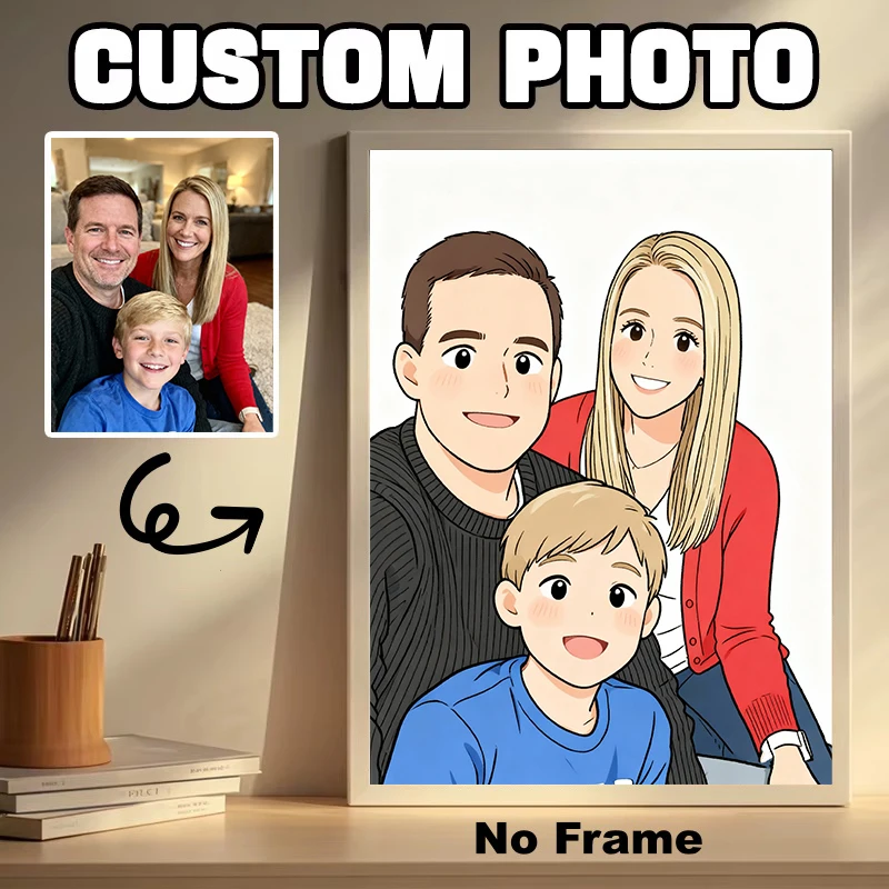 Custom Cute Japanese Anime-Style Poster Printing Photo-to-Anime Conversion Frameless Canvas Art Friend Gifts Home Decor Painting