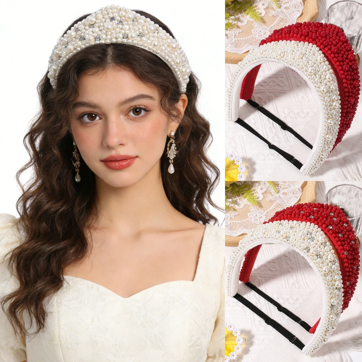 

1 шт. Жемчужная повязка на голову для женщин, девушек, невест, свадебная повязка с стразами, аксессуар для волос, элегантный ободок для волос