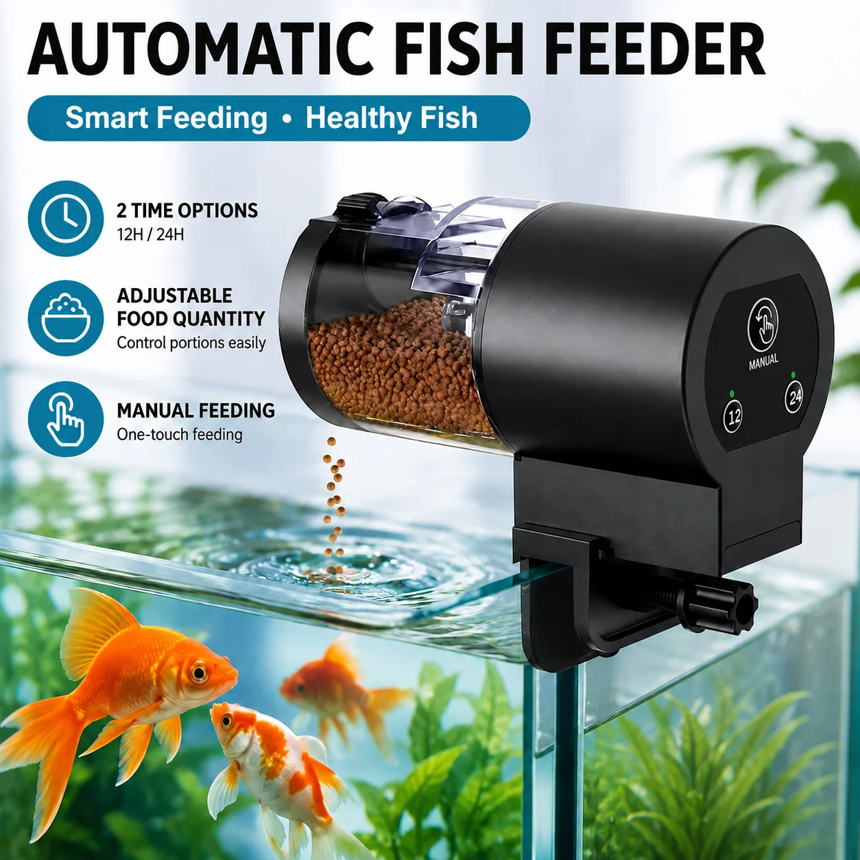 Automatic Fish Feeder for Aquarium,100ml Capacity Auto Fish Feeders Easy to Set Up with Battery