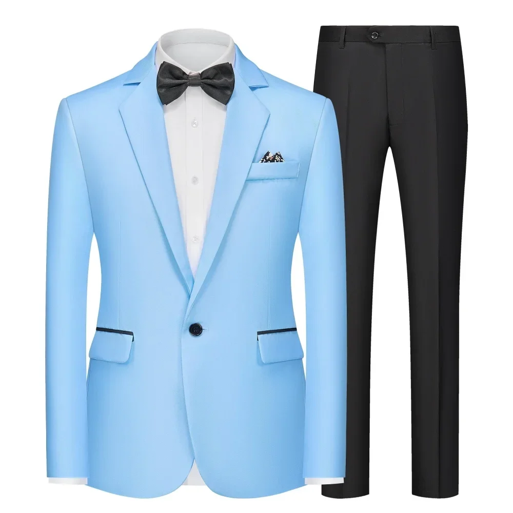 

2PCS Blazer+Pants Fashion Solid Color Mens Office Business Single breasted Suit Groom Wedding Dress Host Groom Host Tuxedo