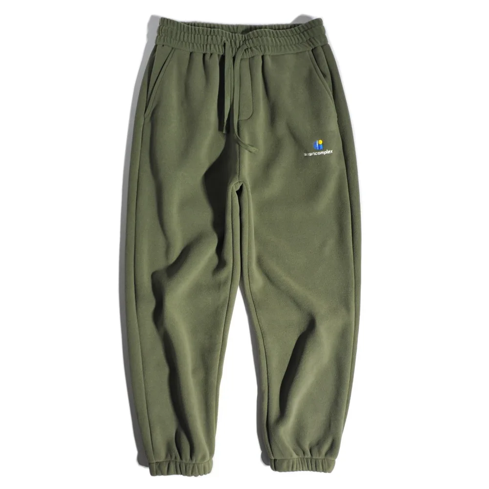 American Style Fleece Letter Embroidered Sweatpants Japanese Loose Straight Leg for Men Sports Leg Tied Casual Pants