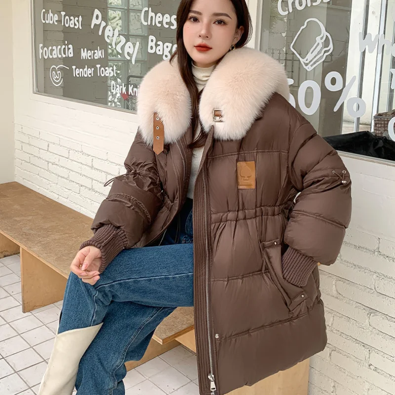 Women\'s Winter Down Jacket Puffer Coats 2024 New Thicken Big Fox Hair Collar Outerwears Fashion Mid-length Winter Coat Female