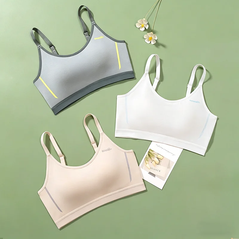 

3pcs Girls Underwear Sports Bra Top with Cups, Shockproof Running Bra for Junior High & High School Students Teen Girls Bra