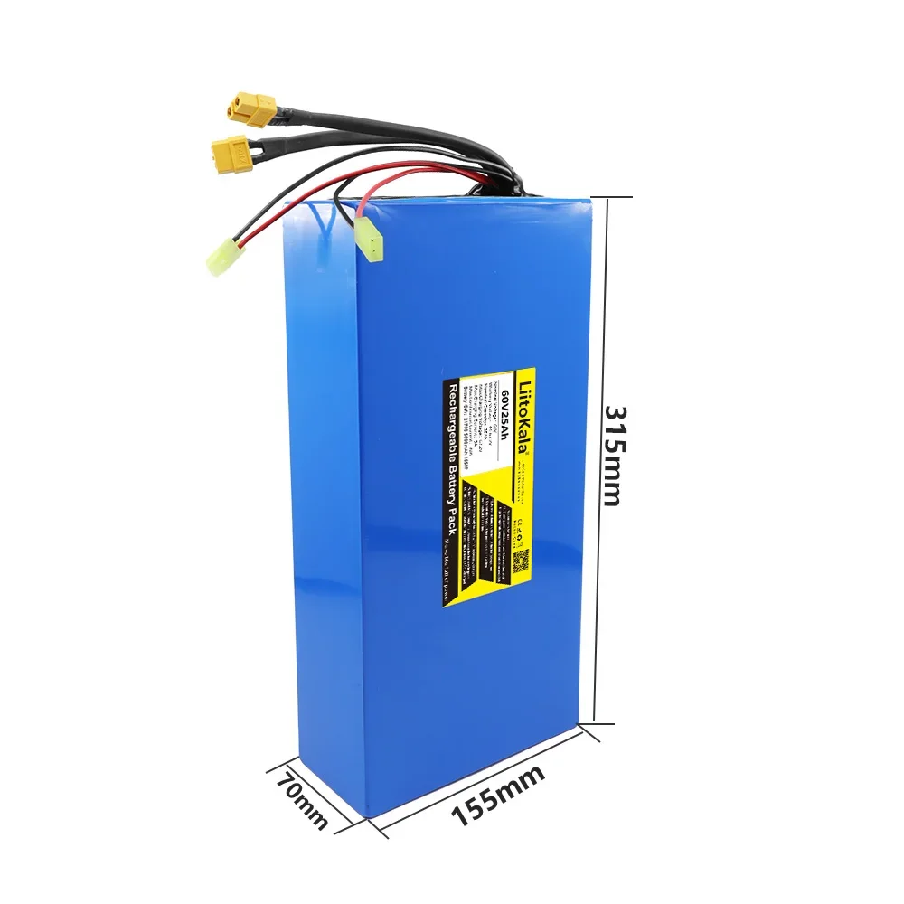 LiitoKala 60V25Ah ebike battery 18650 16S8P 60V lithium ion battery electric bicycle battery 60V 3000W electric scooter