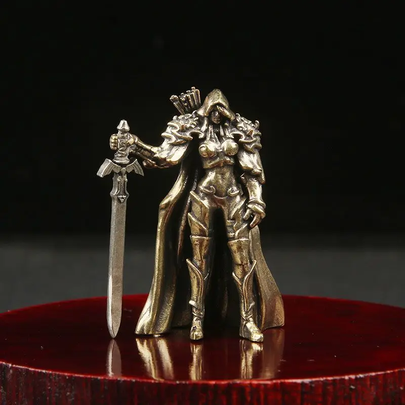 Copper Sword Soldier Ranger Miniature Model Night Elf Hunter Metal Sculpture Figurine Miniature Metal Chess Piece Ornament