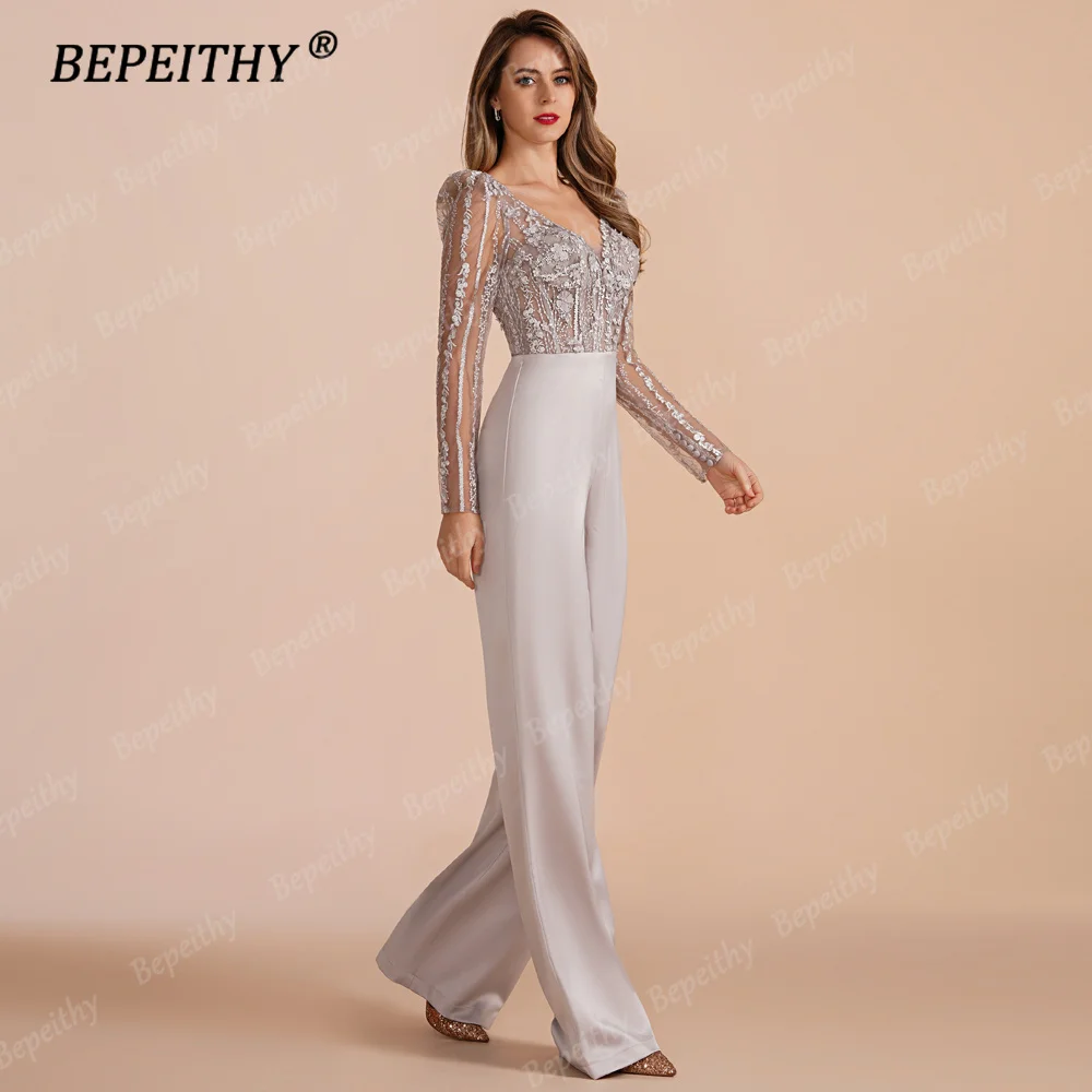 BEPEITHY Customized Special Occasion Long Sleeves Evening Dress Party For Women Jumpsuit Open Back Classic Prom Gown V Neck New