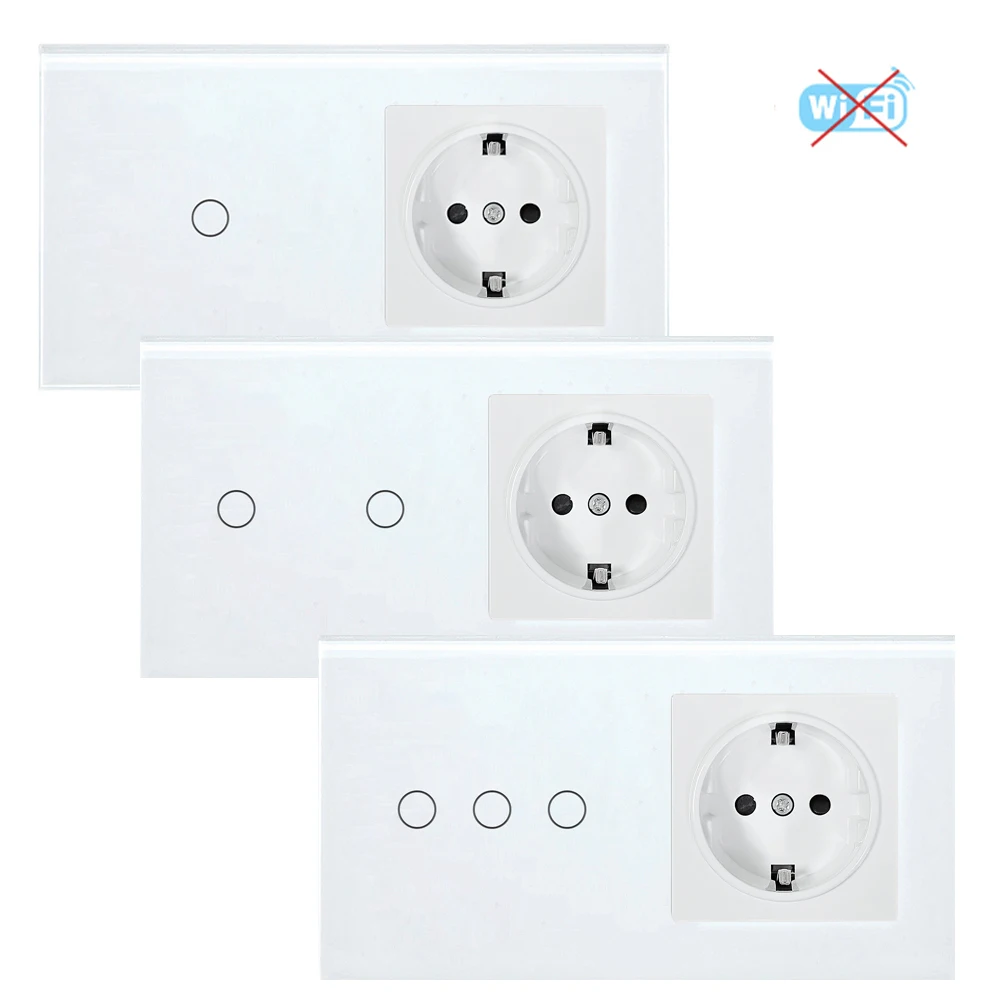 

1-местный 2-местный 3-местный сенсорный выключатель света с настенной розеткой европейского стандарта 16А Белый Черный Настенные светодиодные выключатели 157 мм 1-позиционный без Wi-Fi